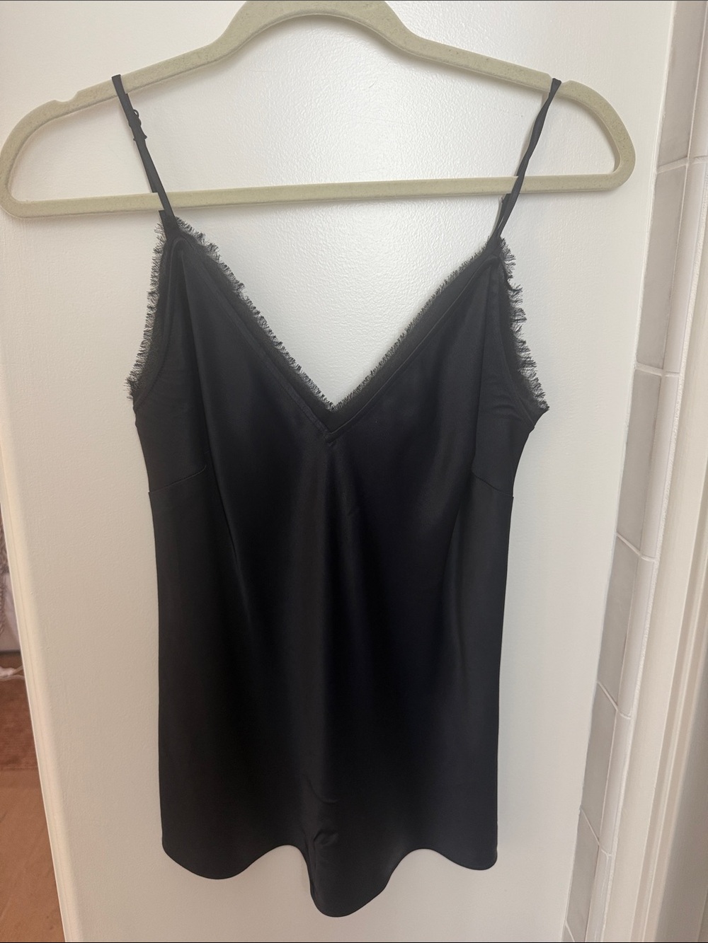 FRAME Black Silk Lace-Trim Slip top
